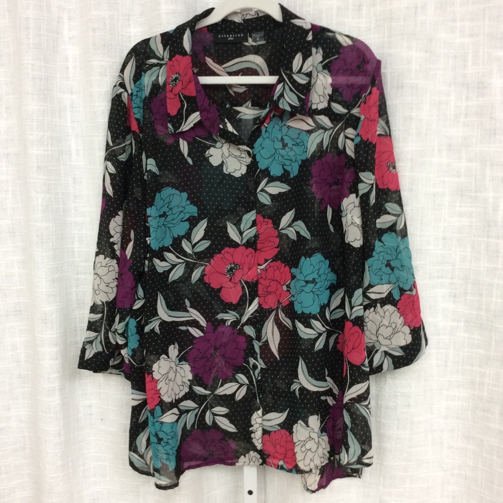 Attention 3X Multicolored Floral Sheer Blouse